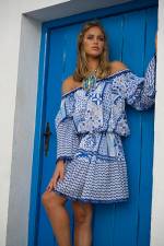 Silk Mix Blue and White Bardot Dress